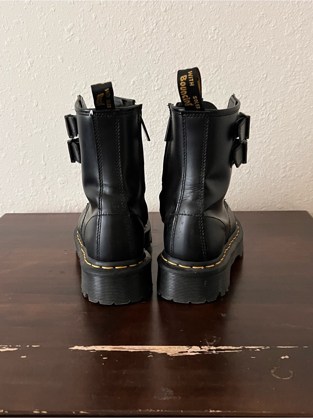 Dr. Martens Black Leather Lace-Up Combat Boots with Double Straps - Picture 2 of 6
